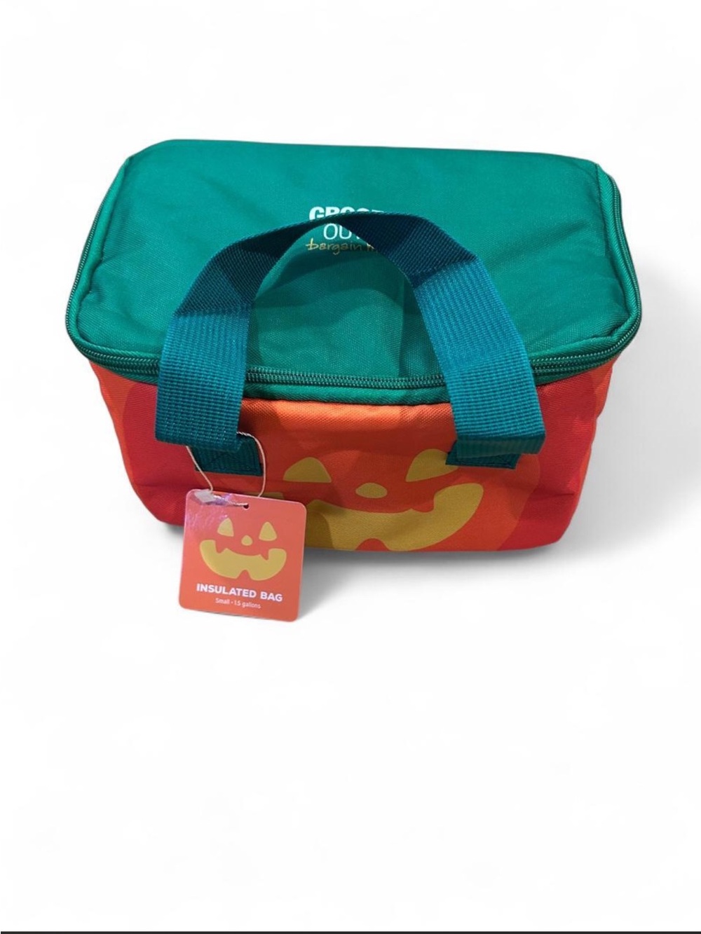 Insulated Lunch Cooler Bag - Green Top & Orange Pumpkin Design